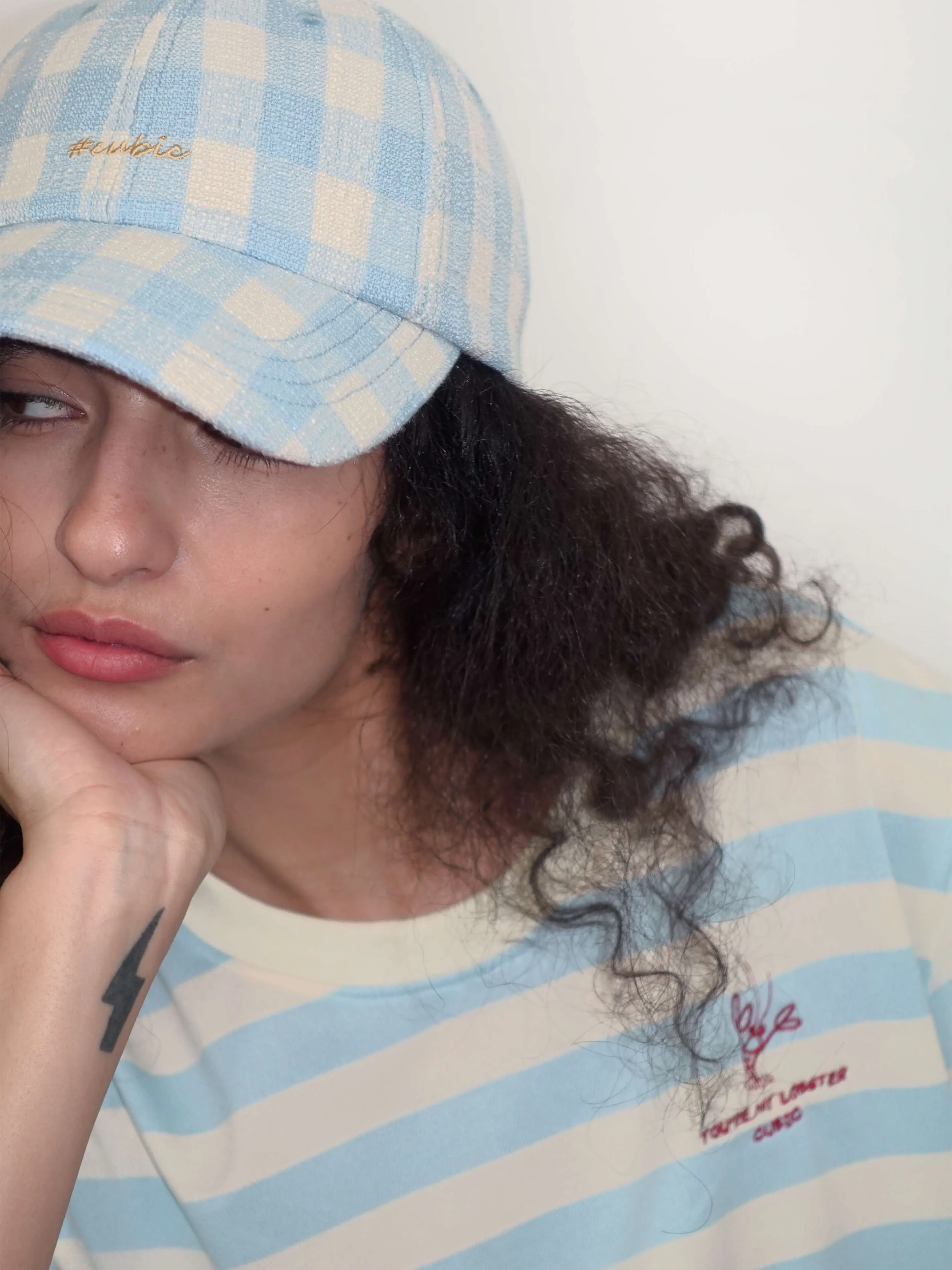CUBIC Embroidered Plaid Pattern Cap