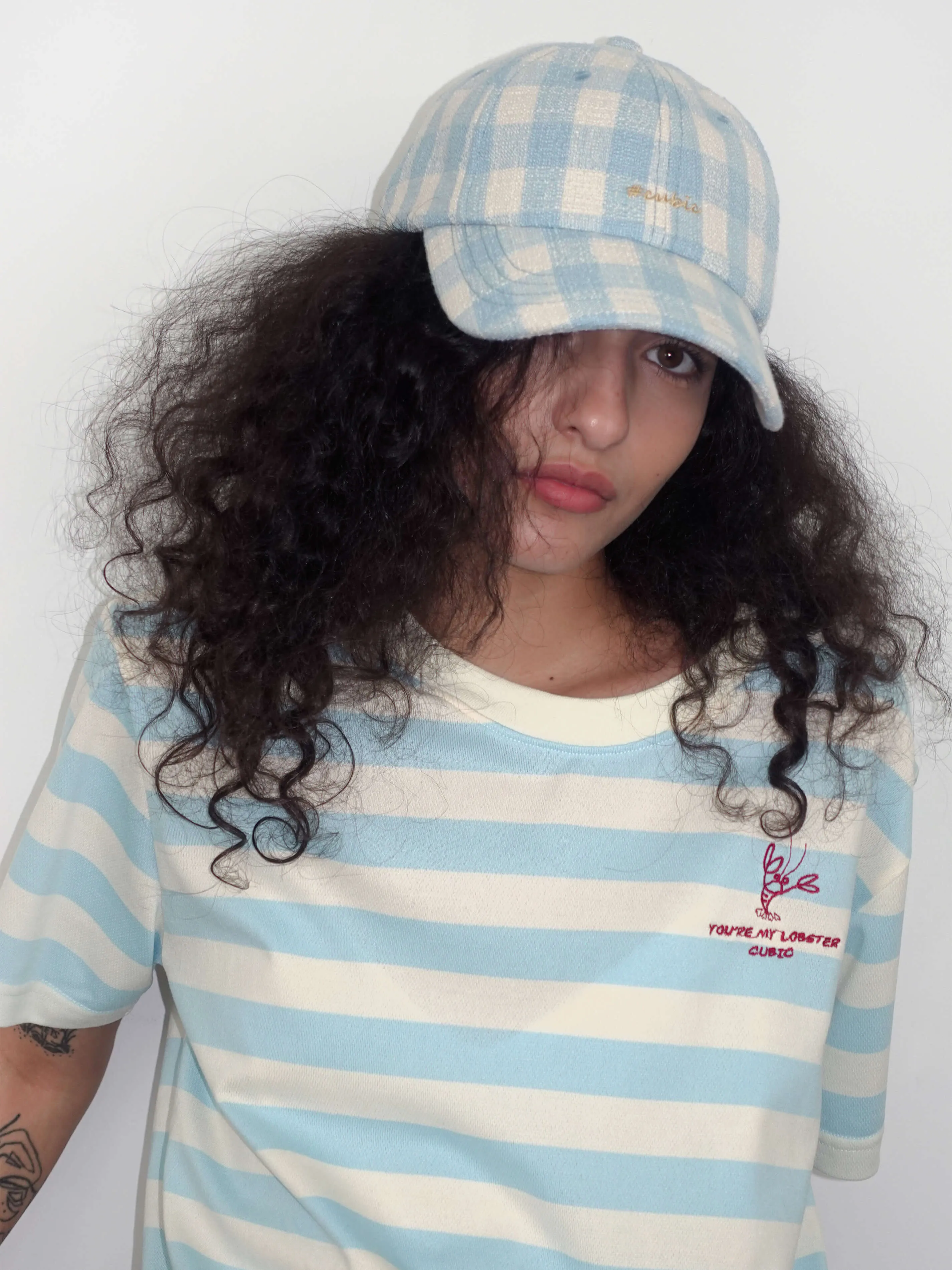 CUBIC Embroidered Plaid Pattern Cap