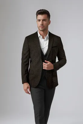 Dark Chocolate Brown Men's Party Checkered Suit Jacket Slim Fit Blazer