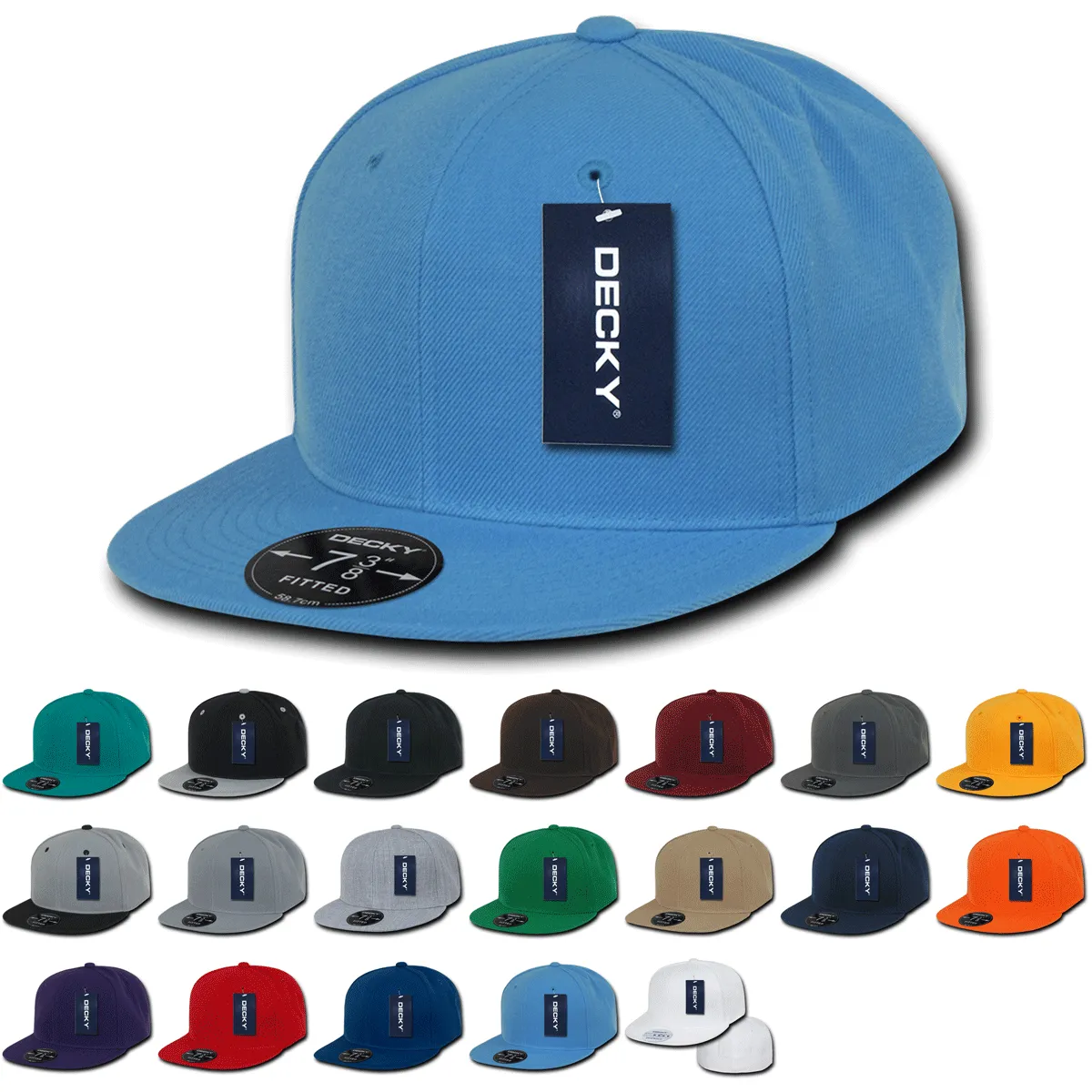 Decky RP1 - Fitted Flat Bill Hat, Retro Fitted Cap (Sizes: 7 3/8 - 7 3/4)