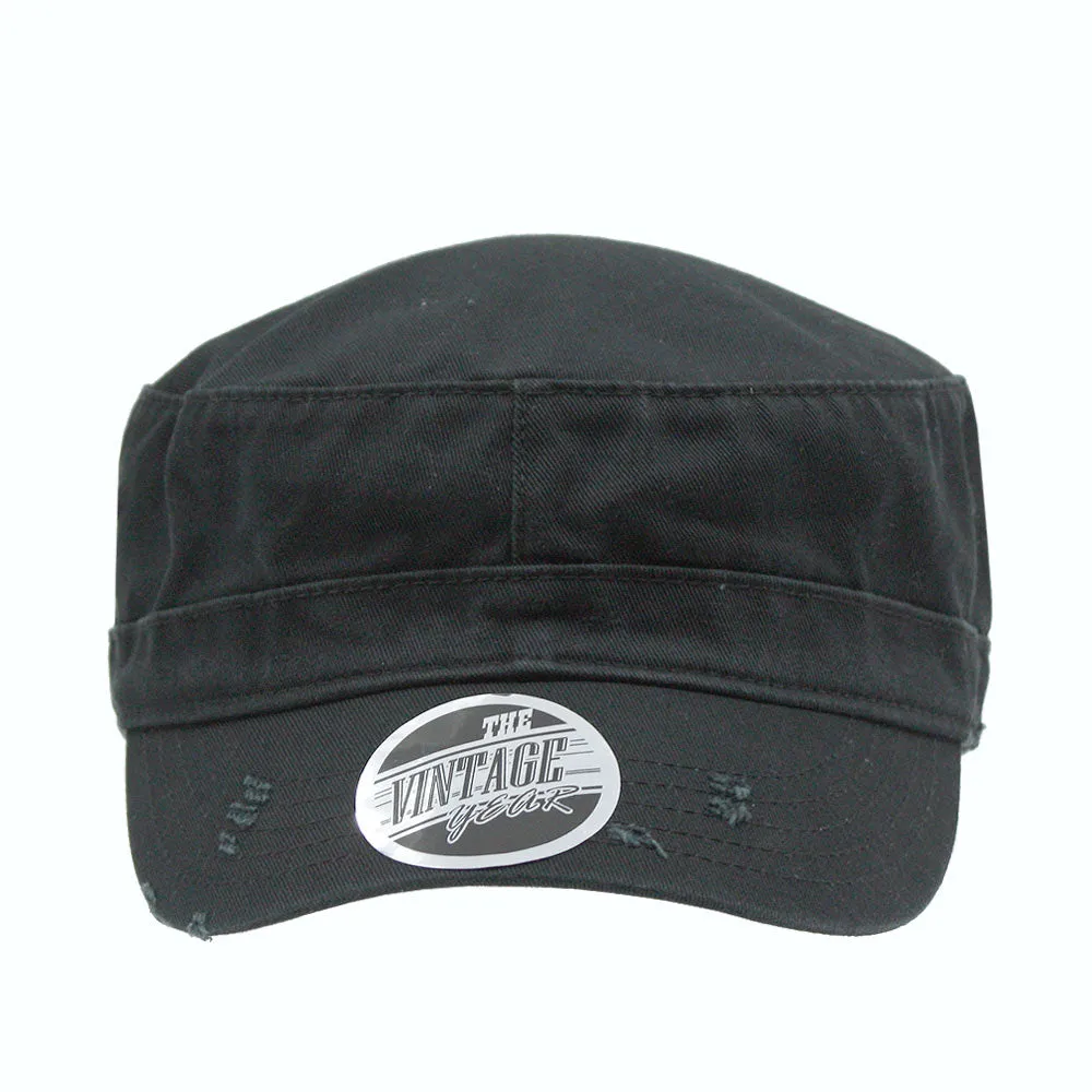 Distressed Red Stitch Low Profile Washed Cotton Adjustable Army Cadet Hat
