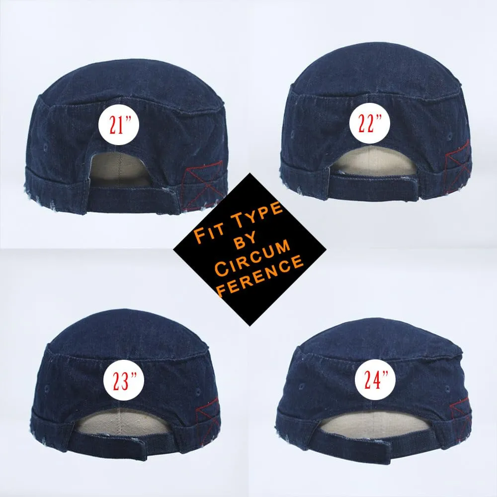 Distressed Red Stitch Low Profile Washed Cotton Adjustable Army Cadet Hat