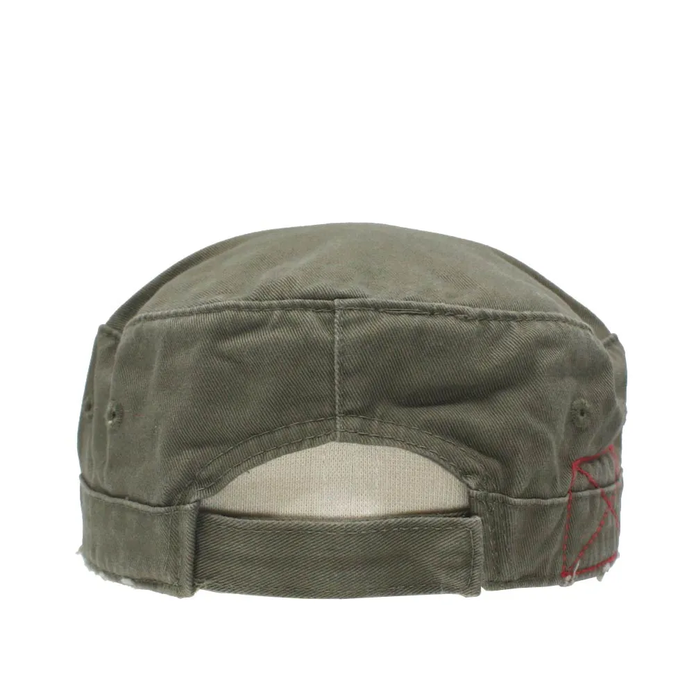Distressed Red Stitch Low Profile Washed Cotton Adjustable Army Cadet Hat