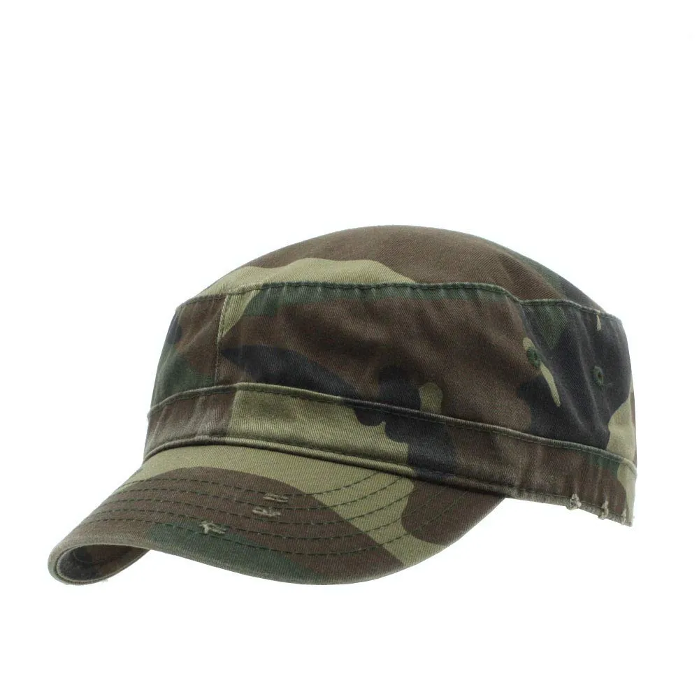 Distressed Red Stitch Low Profile Washed Cotton Adjustable Army Cadet Hat
