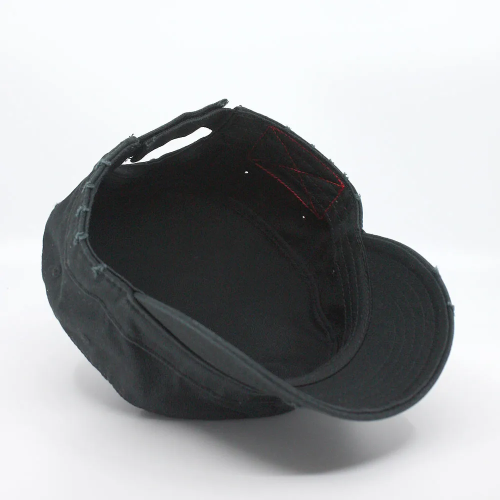 Distressed Red Stitch Low Profile Washed Cotton Adjustable Army Cadet Hat