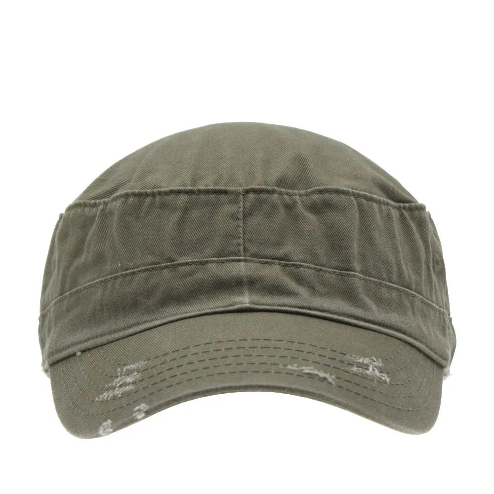 Distressed Red Stitch Low Profile Washed Cotton Adjustable Army Cadet Hat