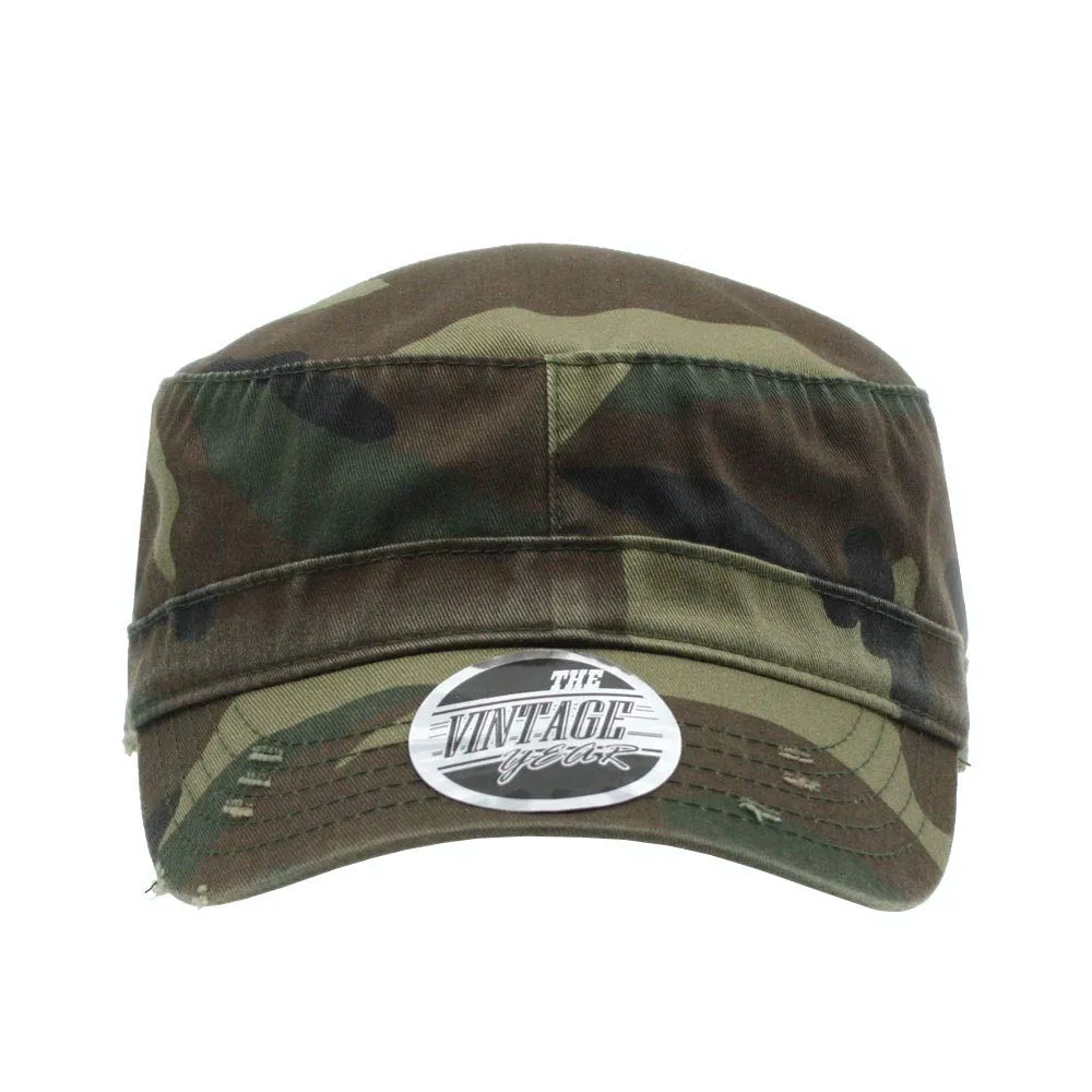 Distressed Red Stitch Low Profile Washed Cotton Adjustable Army Cadet Hat
