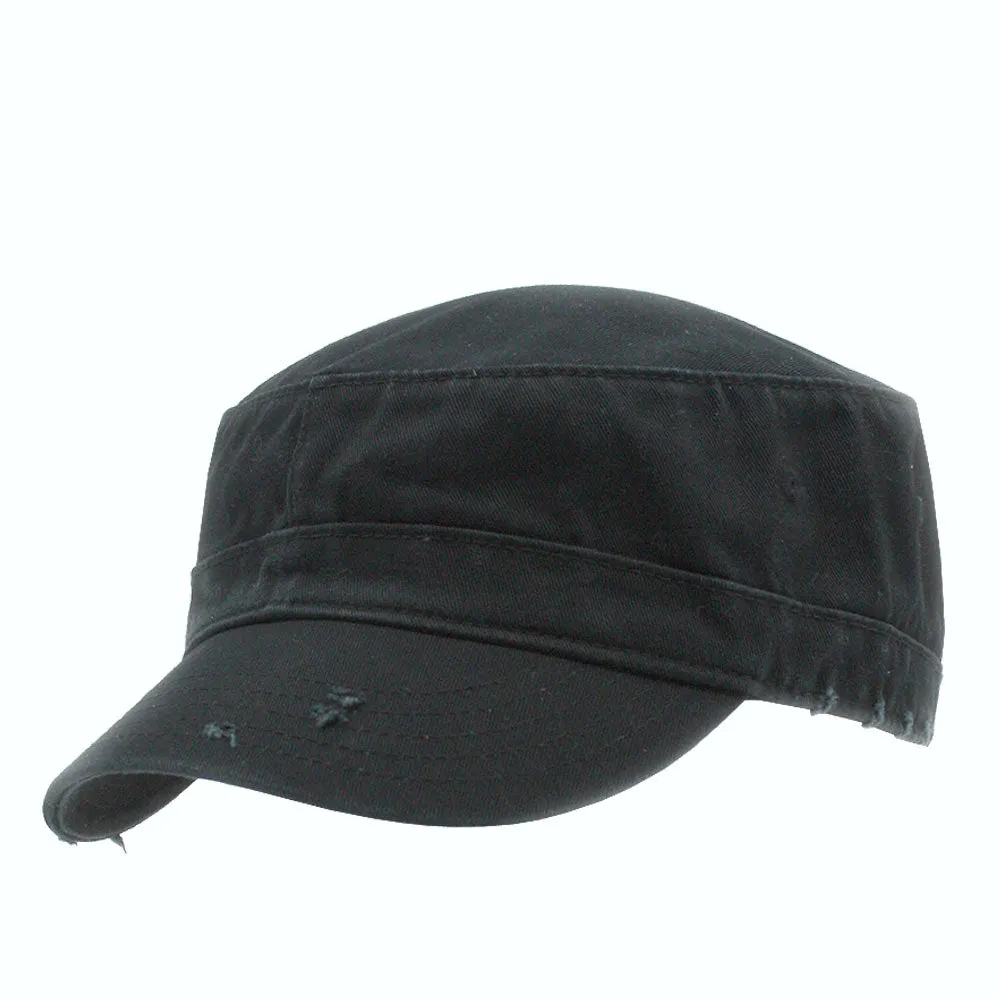 Distressed Red Stitch Low Profile Washed Cotton Adjustable Army Cadet Hat