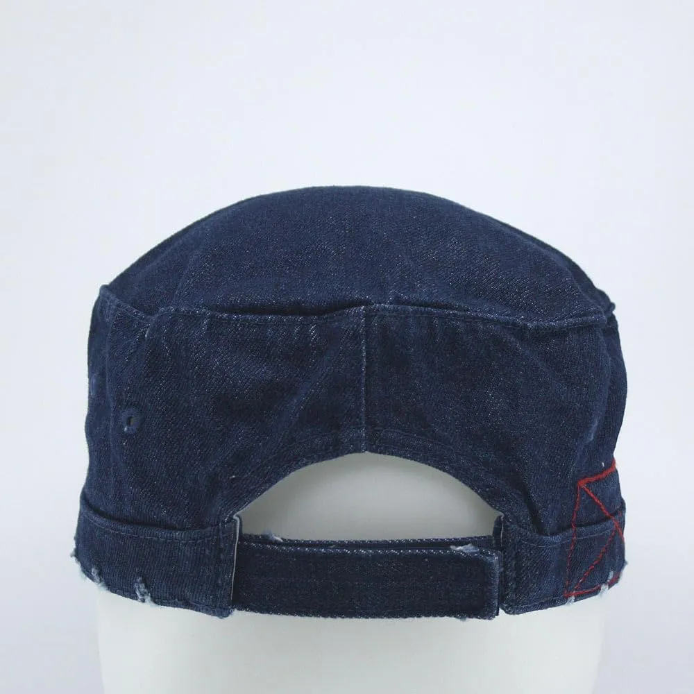 Distressed Red Stitch Low Profile Washed Cotton Adjustable Army Cadet Hat