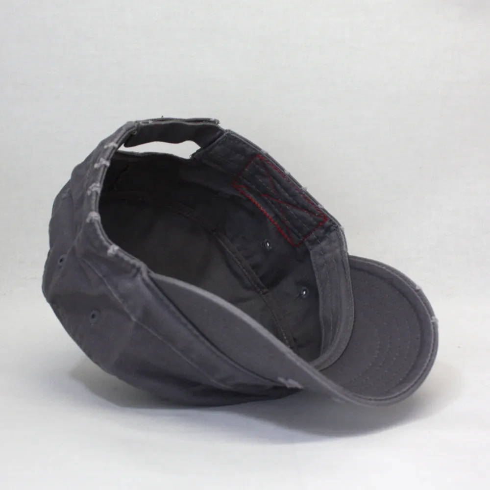 Distressed Red Stitch Low Profile Washed Cotton Adjustable Army Cadet Hat