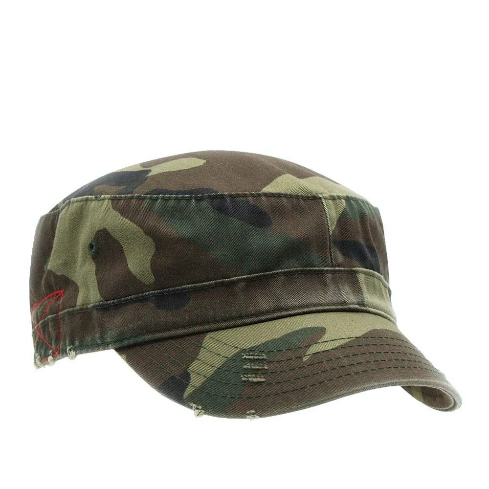 Distressed Red Stitch Low Profile Washed Cotton Adjustable Army Cadet Hat