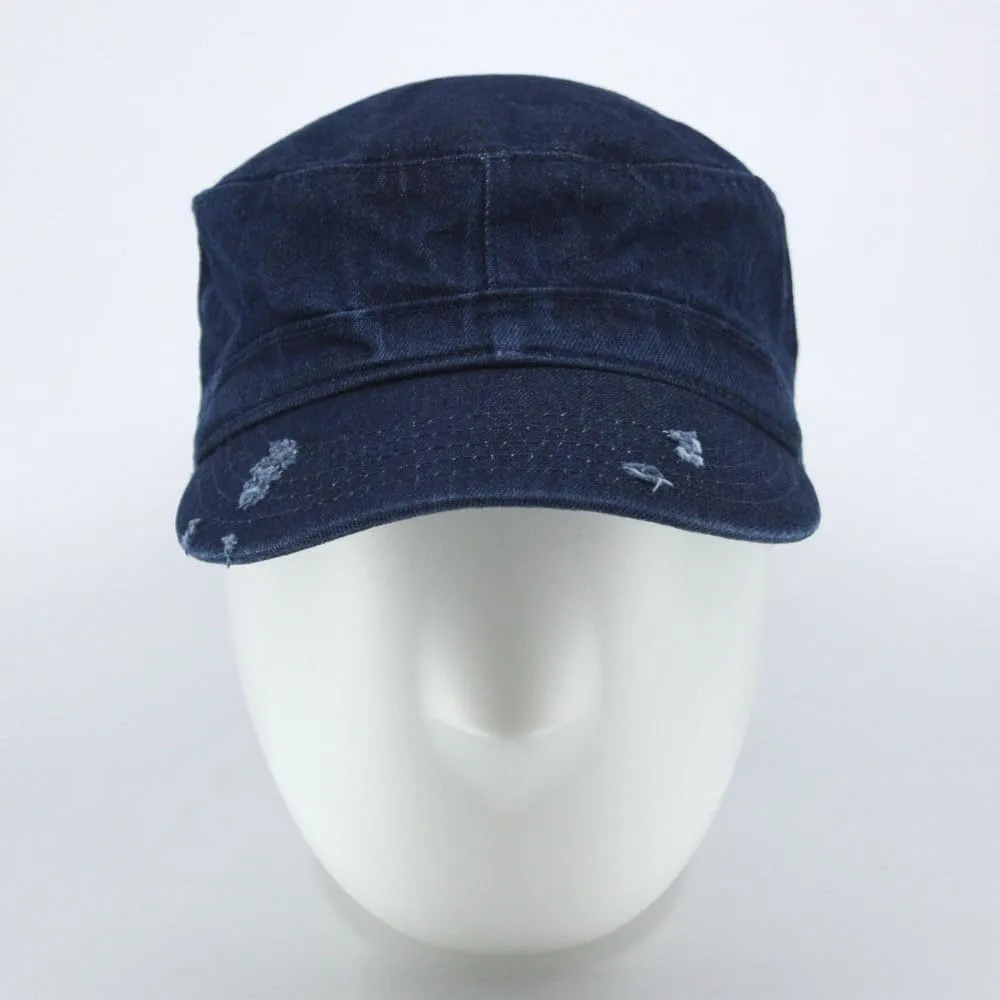 Distressed Red Stitch Low Profile Washed Cotton Adjustable Army Cadet Hat