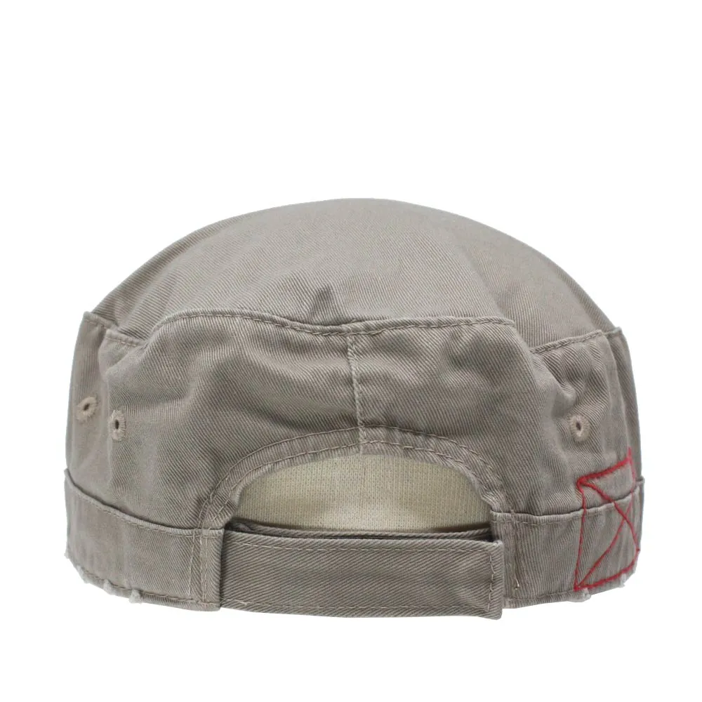 Distressed Red Stitch Low Profile Washed Cotton Adjustable Army Cadet Hat