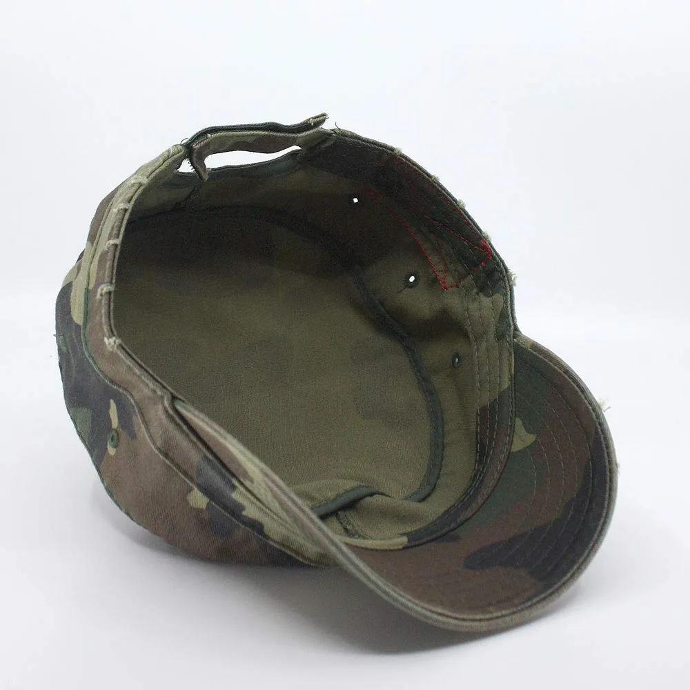Distressed Red Stitch Low Profile Washed Cotton Adjustable Army Cadet Hat