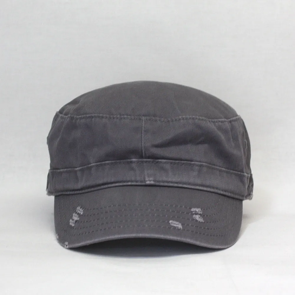 Distressed Red Stitch Low Profile Washed Cotton Adjustable Army Cadet Hat