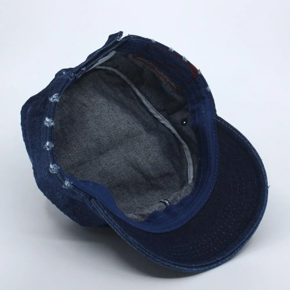 Distressed Red Stitch Low Profile Washed Cotton Adjustable Army Cadet Hat