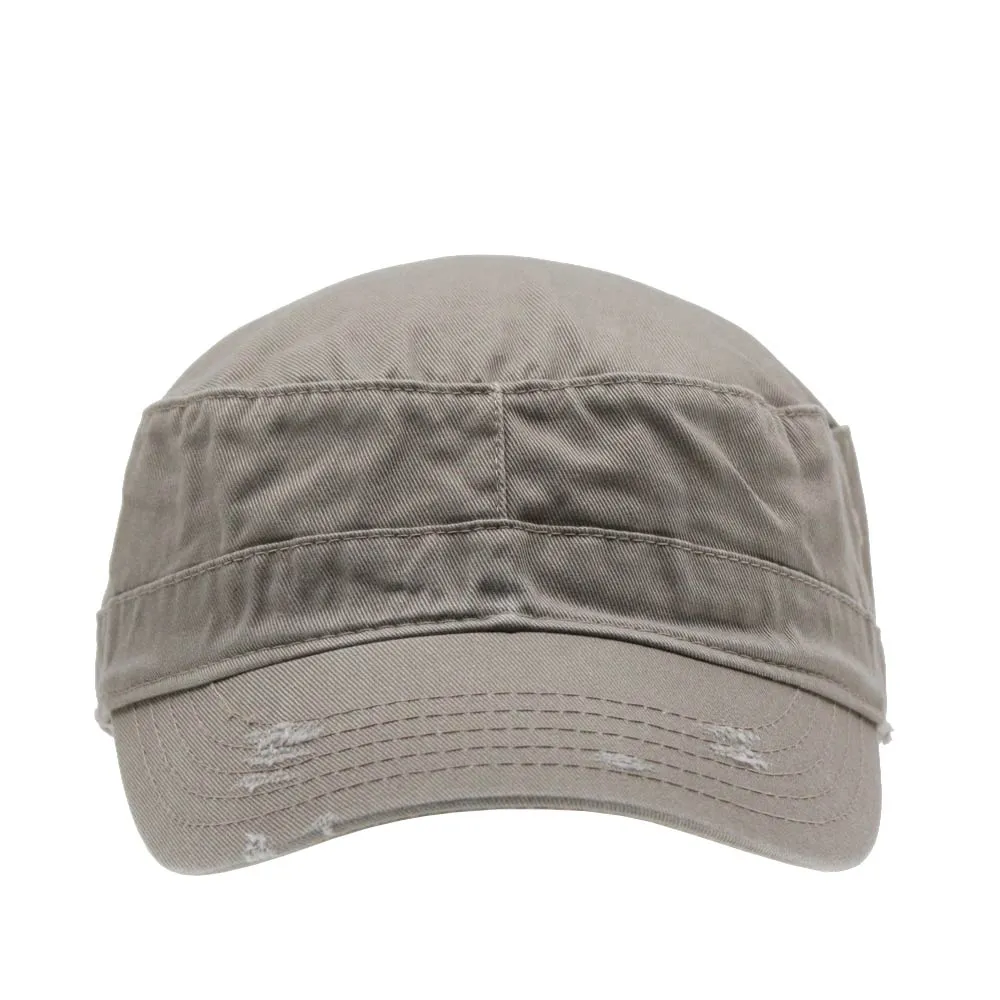 Distressed Red Stitch Low Profile Washed Cotton Adjustable Army Cadet Hat