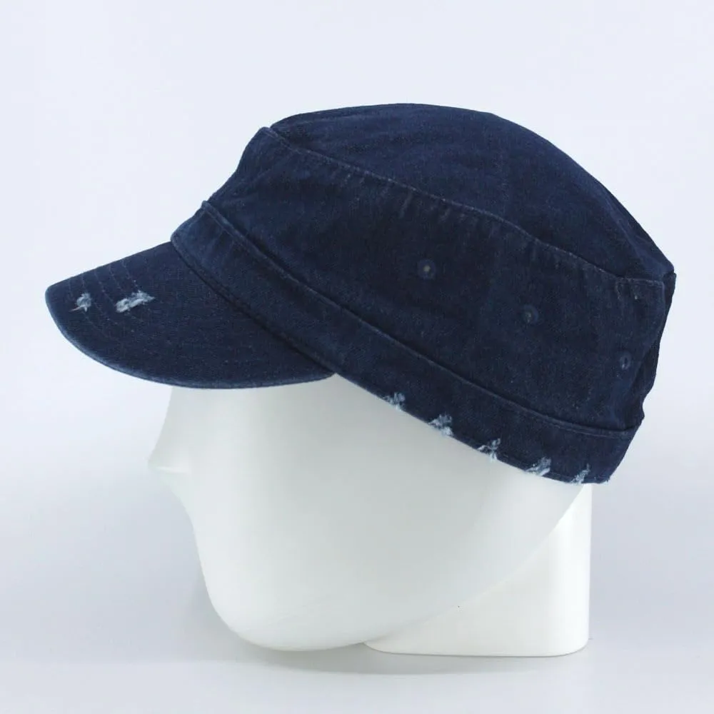 Distressed Red Stitch Low Profile Washed Cotton Adjustable Army Cadet Hat