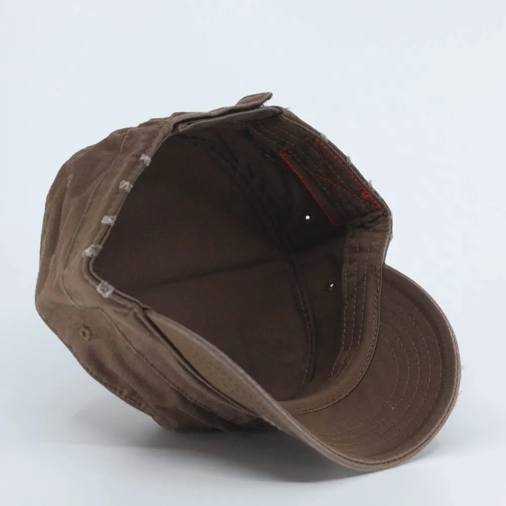 Distressed Red Stitch Low Profile Washed Cotton Adjustable Army Cadet Hat
