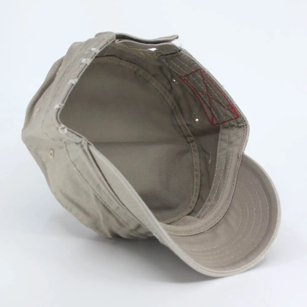 Distressed Red Stitch Low Profile Washed Cotton Adjustable Army Cadet Hat
