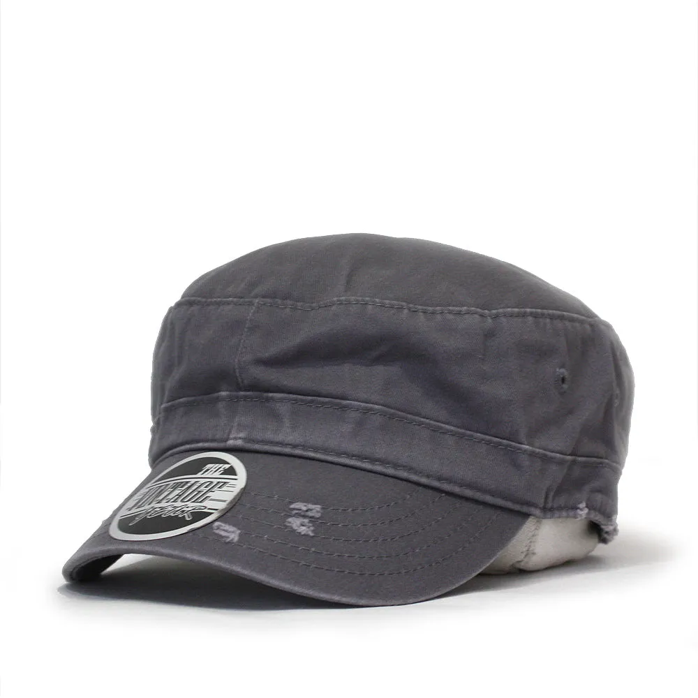 Distressed Red Stitch Low Profile Washed Cotton Adjustable Army Cadet Hat