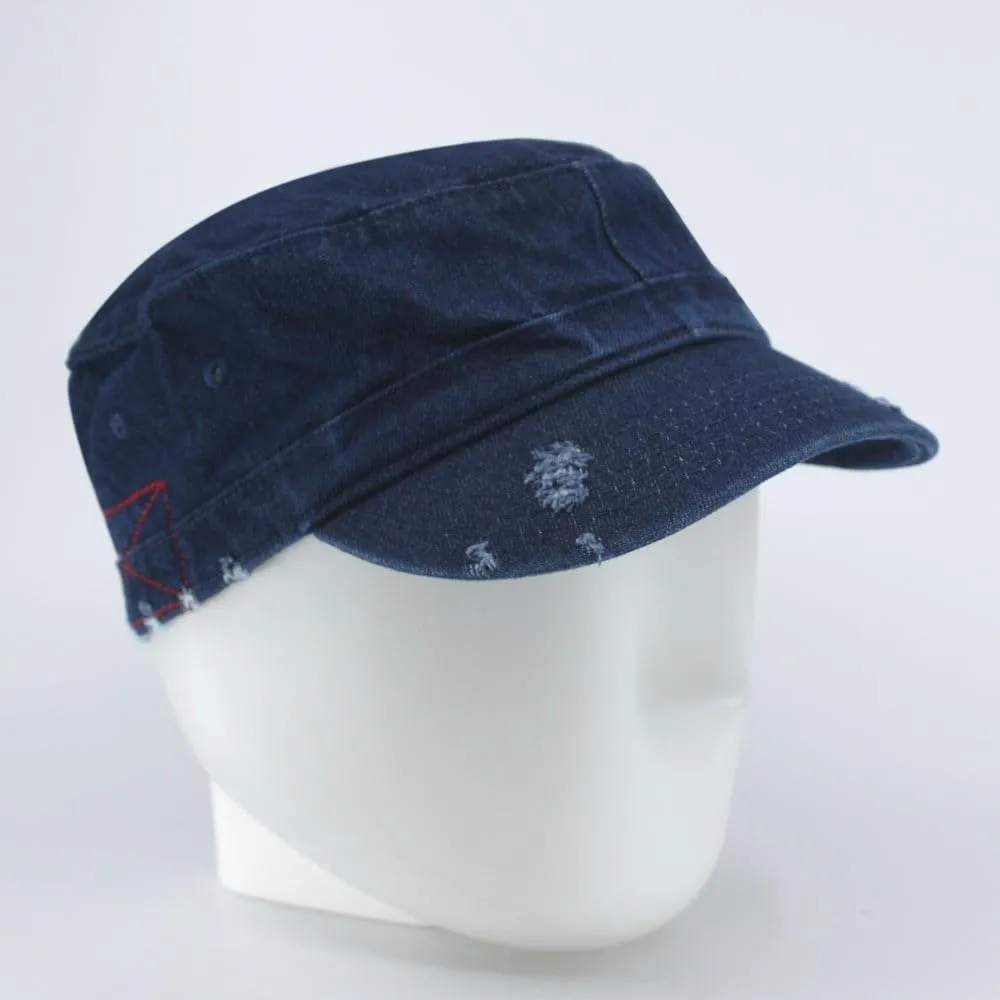 Distressed Red Stitch Low Profile Washed Cotton Adjustable Army Cadet Hat