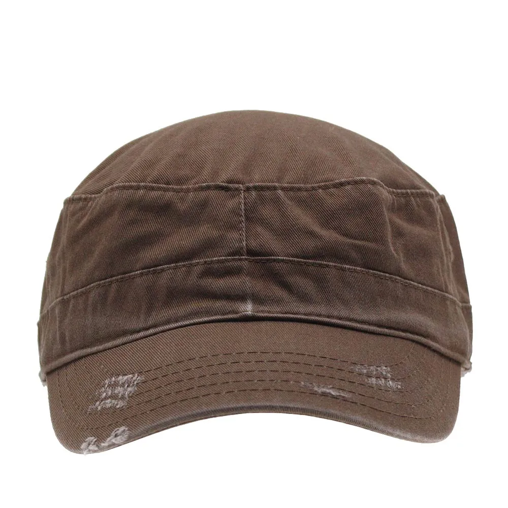 Distressed Red Stitch Low Profile Washed Cotton Adjustable Army Cadet Hat