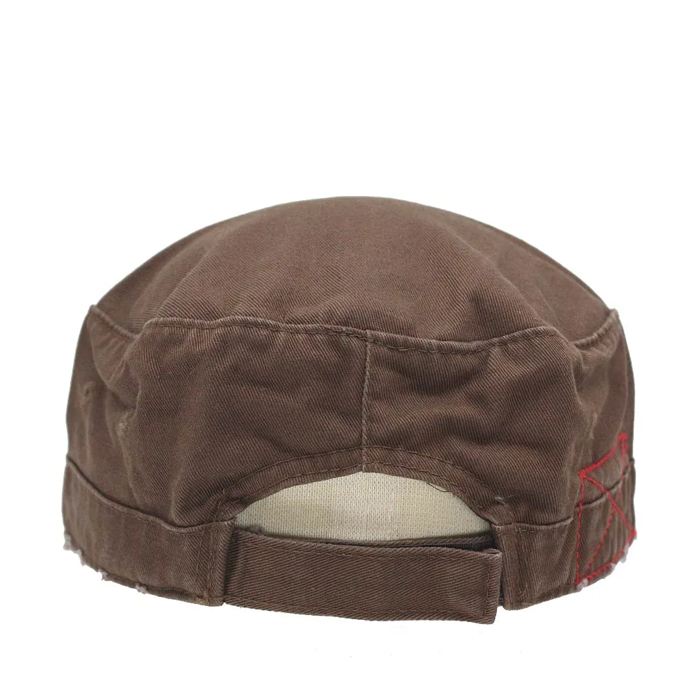 Distressed Red Stitch Low Profile Washed Cotton Adjustable Army Cadet Hat