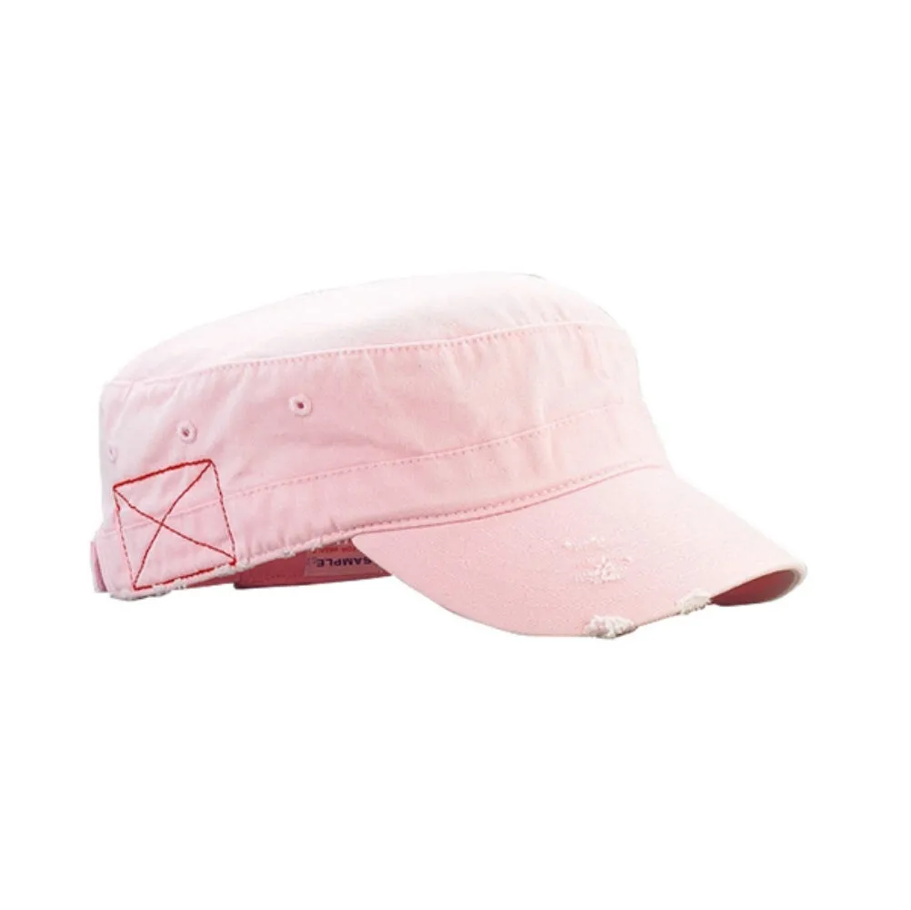 Distressed Red Stitch Low Profile Washed Cotton Adjustable Army Cadet Hat
