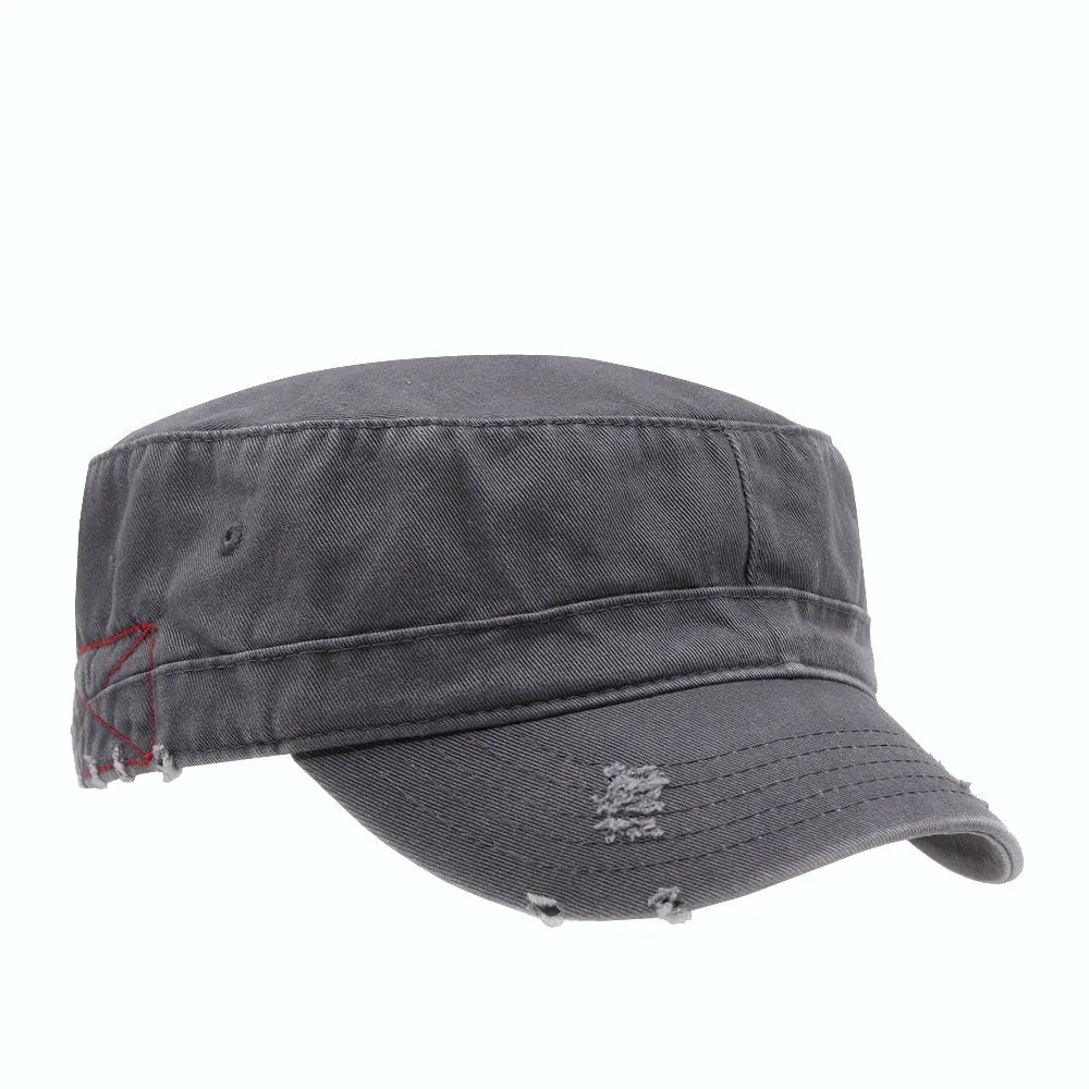 Distressed Red Stitch Low Profile Washed Cotton Adjustable Army Cadet Hat