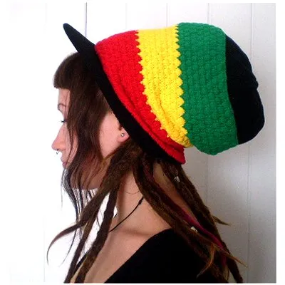 Dreadz Peaked Brim Rasta (Baggie) Slouch Beanie Hat