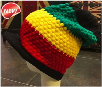 Dreadz Peaked Brim Rasta (Baggie) Slouch Beanie Hat