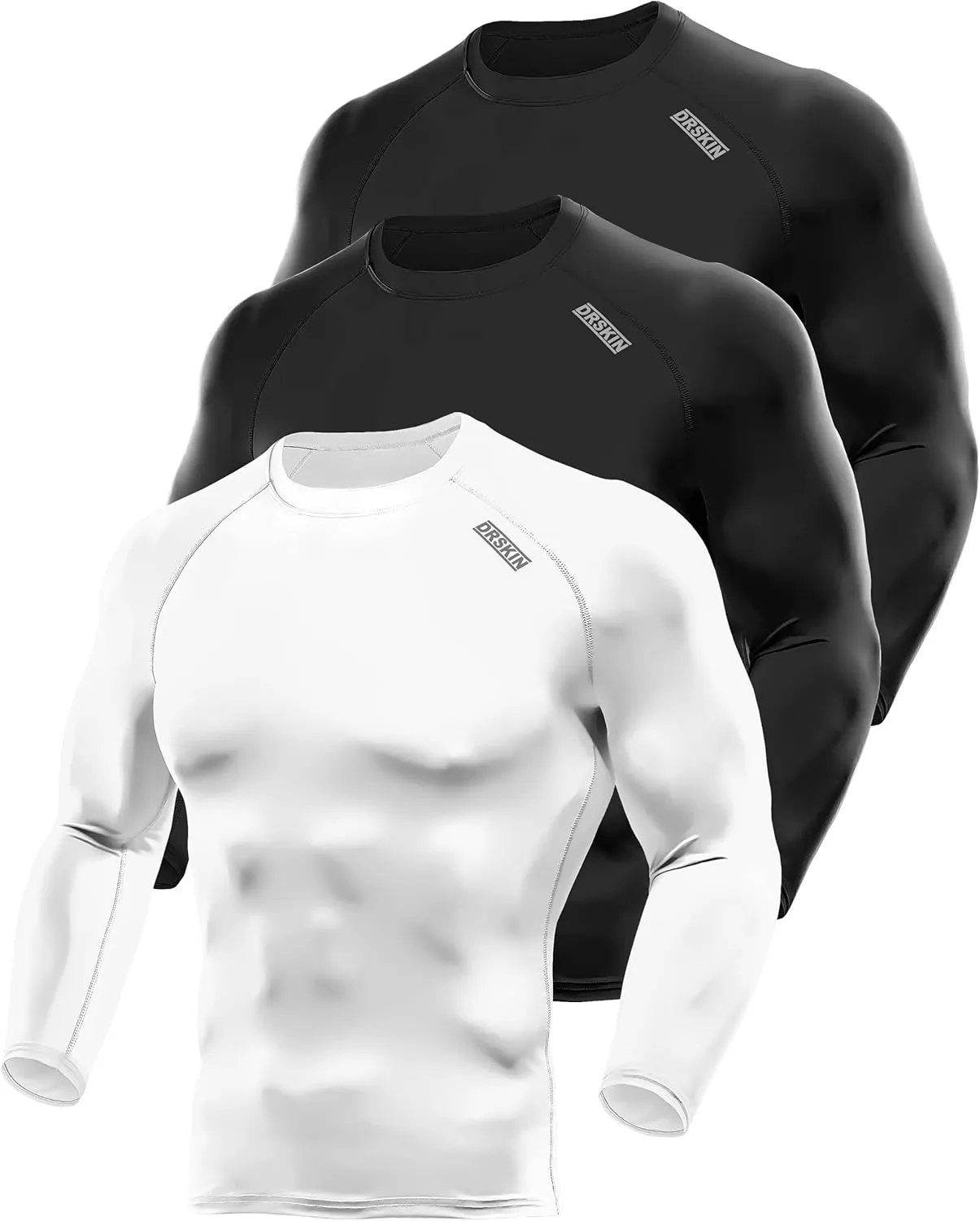 DRSKIN 4, 3, 2 or 1 Pack Men's Compression Shirts Top Long Sleeve Sports Baselayer Workout Running Athletic Active