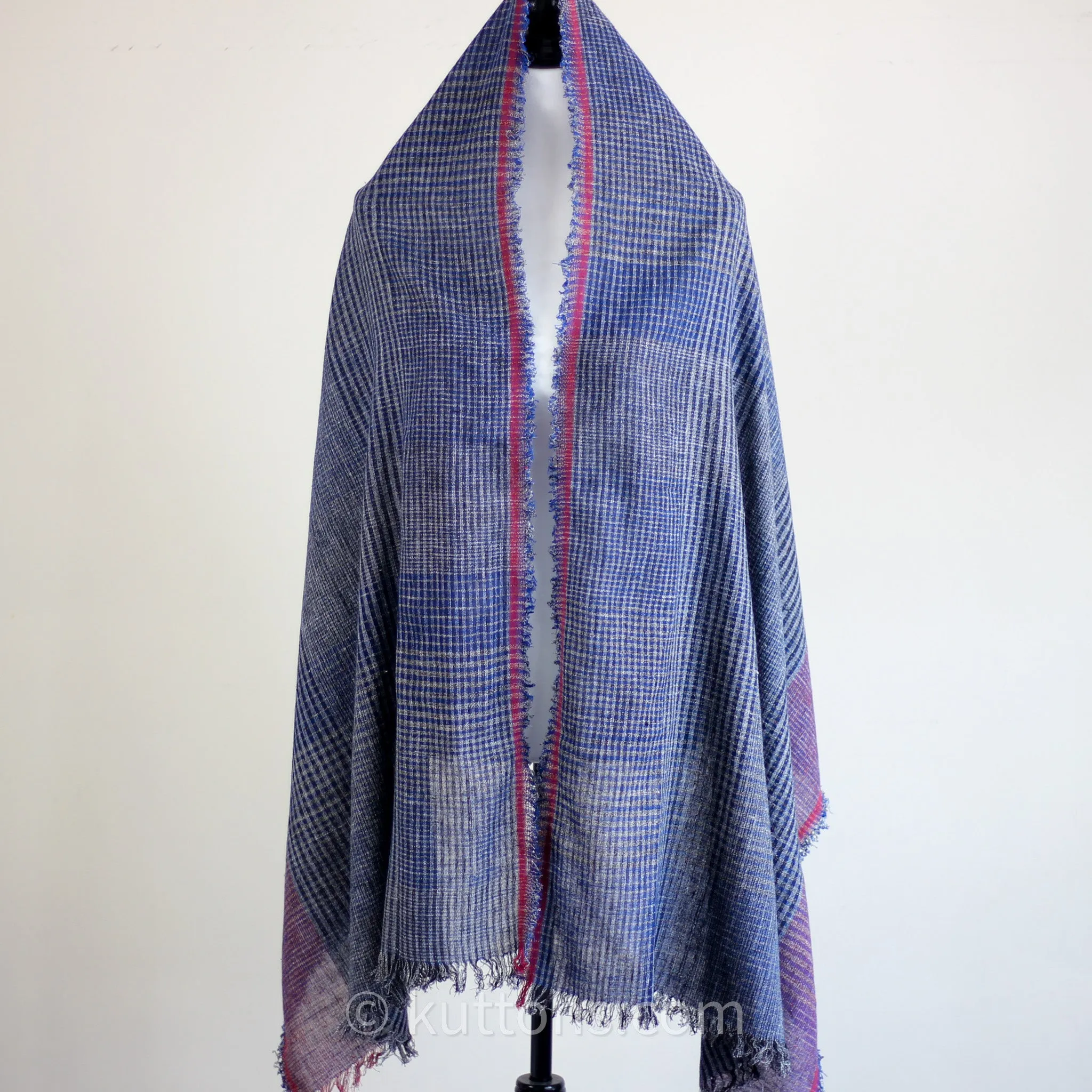 Ethically Crafted Cotton Scarf - Hand-Spun, Hand-Woven Artistry with Azo-Free Vat Dyes | Blue-Maroon, 25x78"