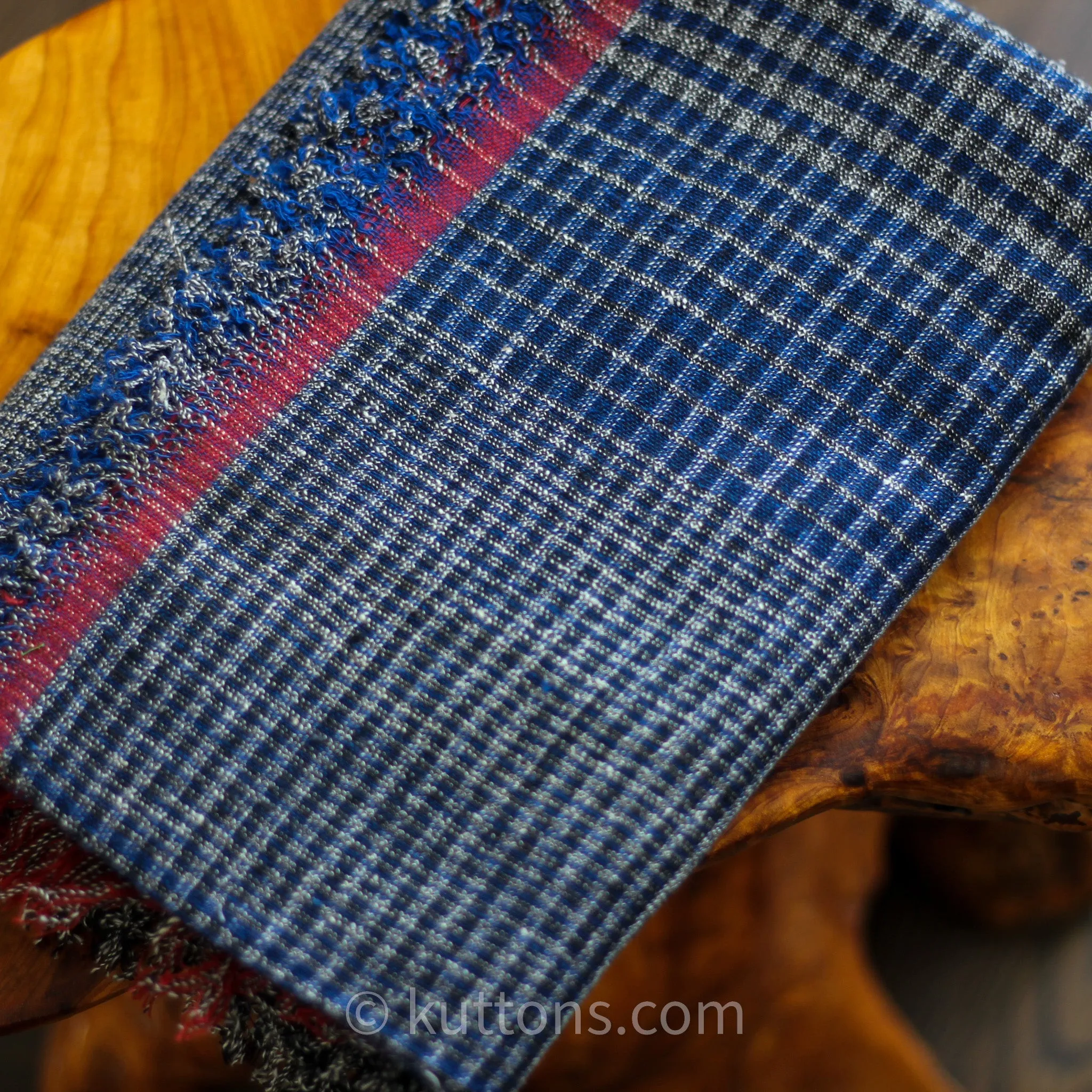 Ethically Crafted Cotton Scarf - Hand-Spun, Hand-Woven Artistry with Azo-Free Vat Dyes | Blue-Maroon, 25x78"