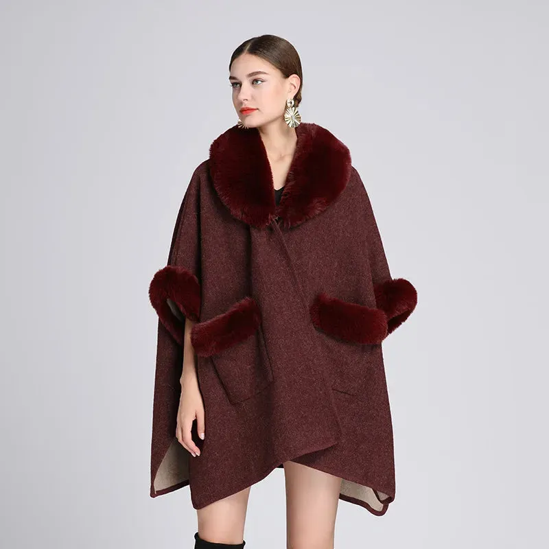 European & American Fashion Loose Woolen Jacket Cardigan for Women – Autumn/Winter Style with Imitation Rabbit Fur Collar