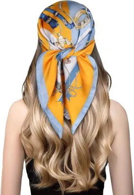 EXTREE Silk Feeling Scarf Medium Square Satin Head Scarf Sleeping Hair Wrapping for Women 27.5  27.5 inches