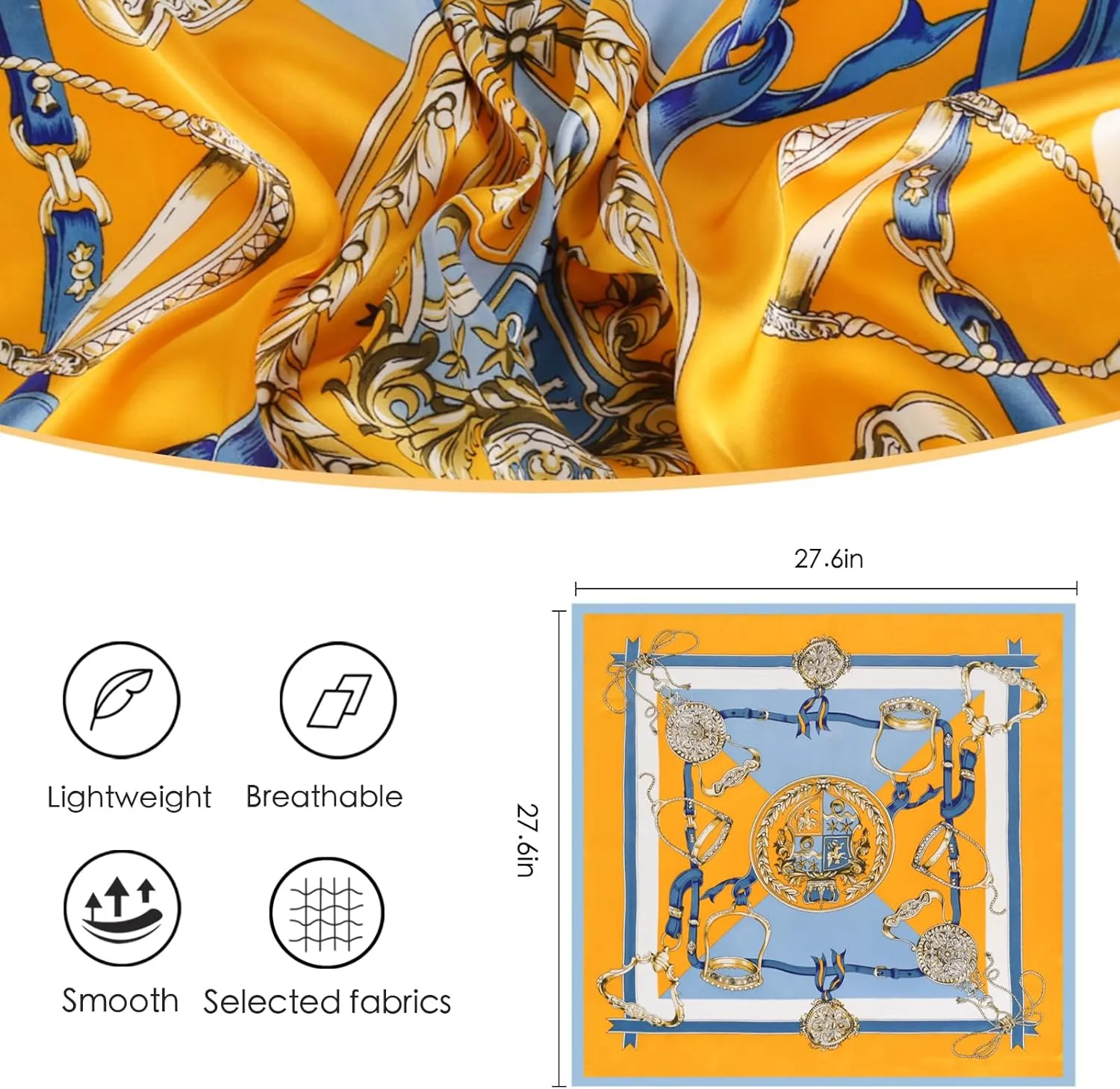 EXTREE Silk Feeling Scarf Medium Square Satin Head Scarf Sleeping Hair Wrapping for Women 27.5  27.5 inches