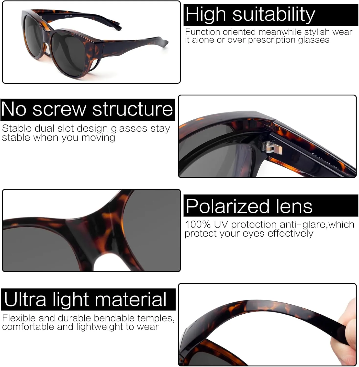 Face Shadow Polarized Sunglasses Fit Over Glasses, Sunglasses for Women to Go Over Glasses UV Protection Lightweight