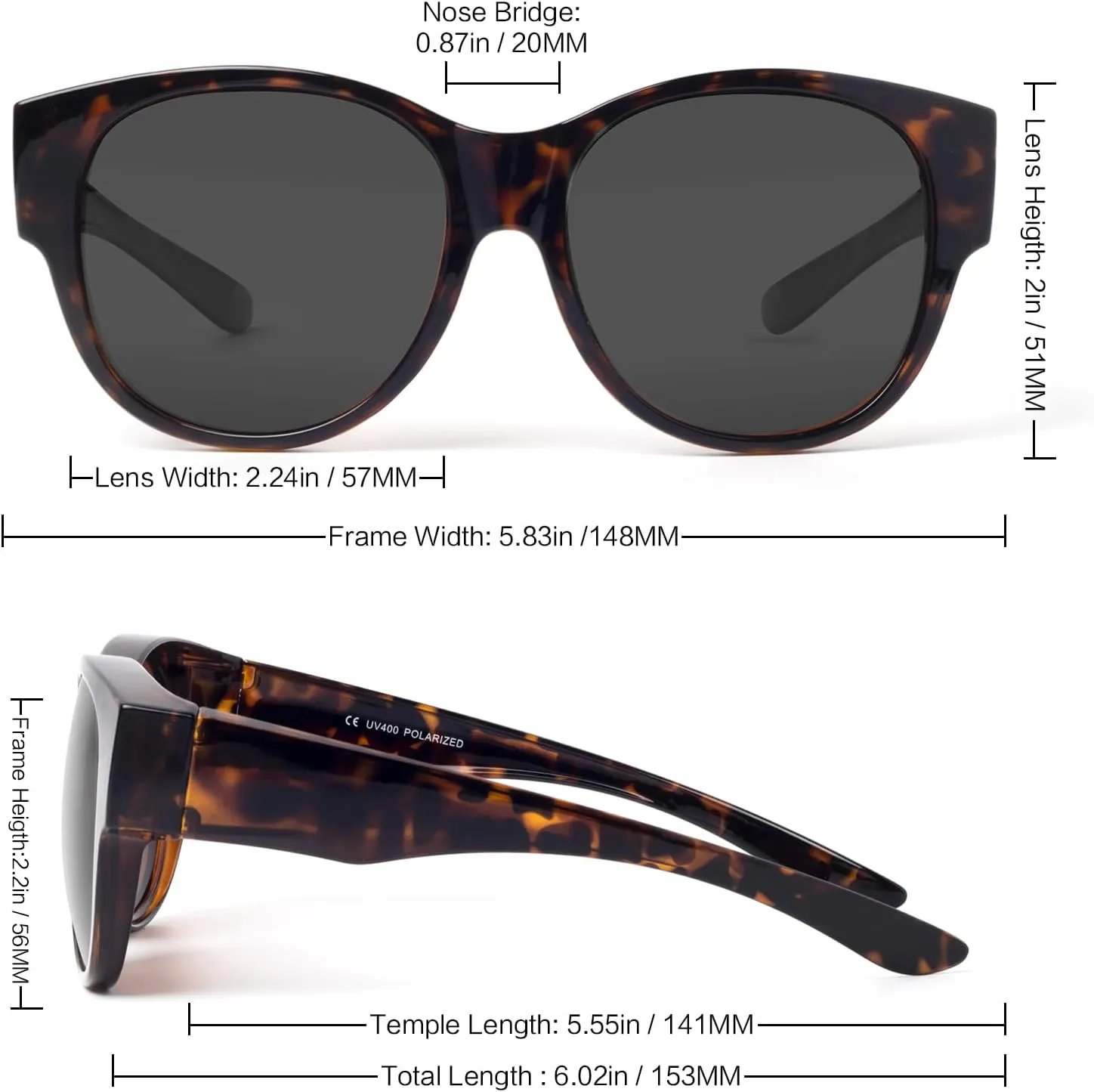 Face Shadow Polarized Sunglasses Fit Over Glasses, Sunglasses for Women to Go Over Glasses UV Protection Lightweight