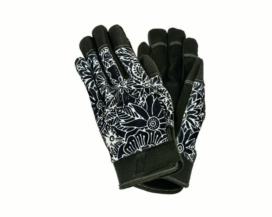 Floral Work Gloves - Black/White