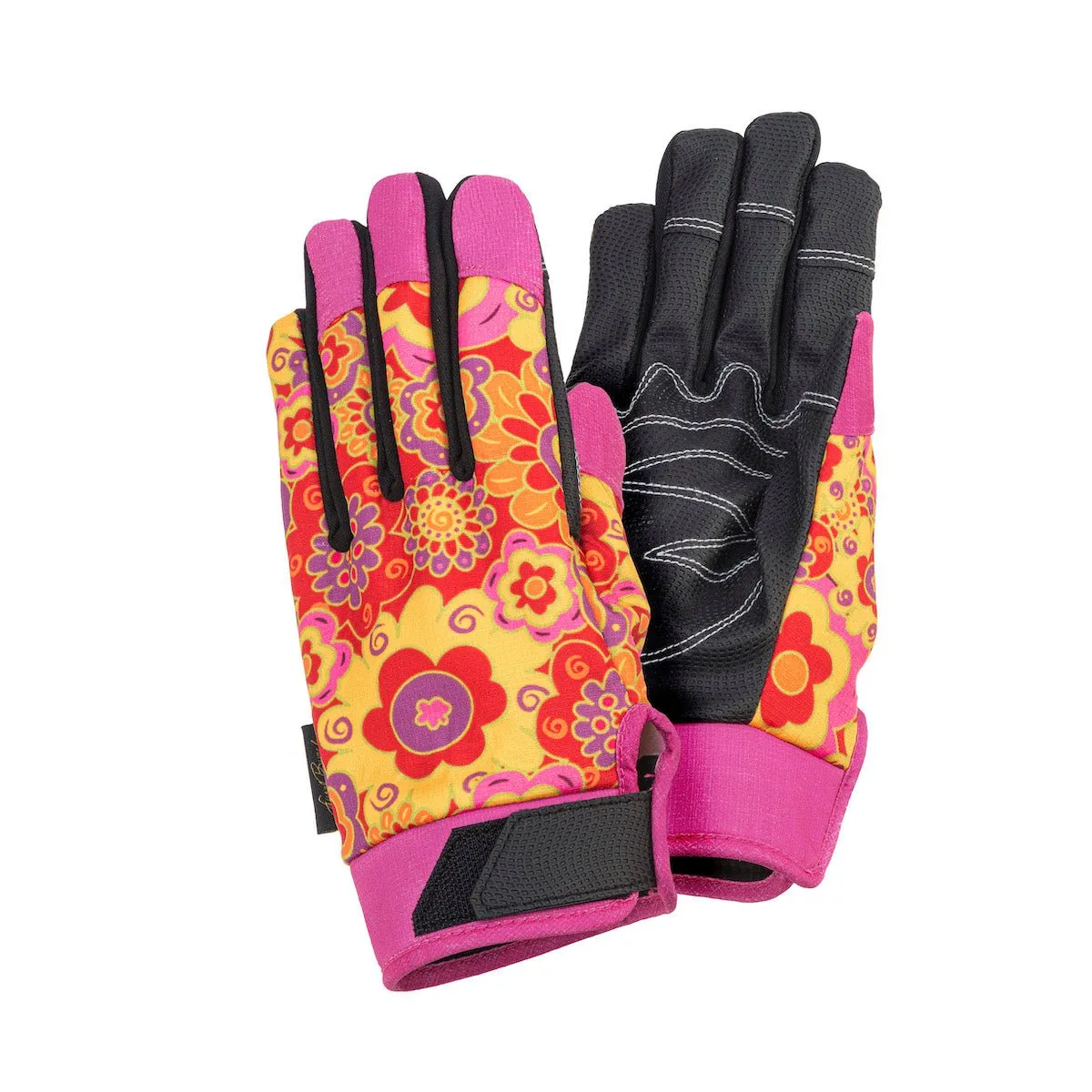 Floral Work Gloves - Pink/Black