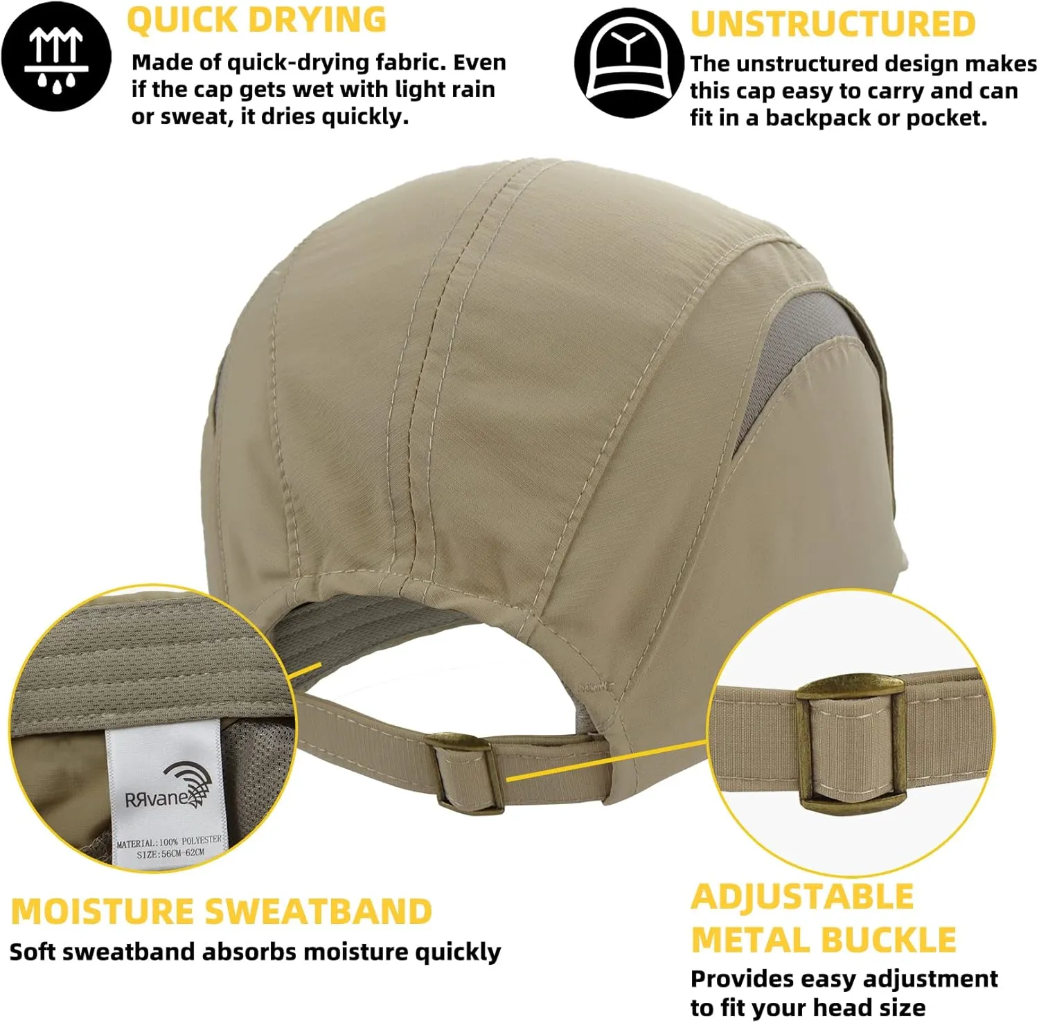 Folding UPF50  Sun Protection Hat, Quick Dry Baseball Cap Portable Adjustable Outdoor Sports Hats for Men, Women