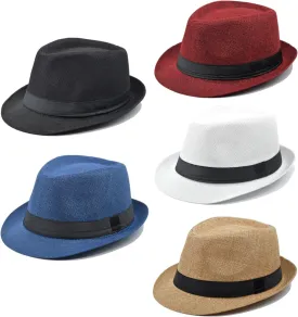 Gionforsy 5 Pack Mens Fedora Hat Classic 1920s Hat Short Brim Fedora Hats Summer Beach Panama Hat for Men Women