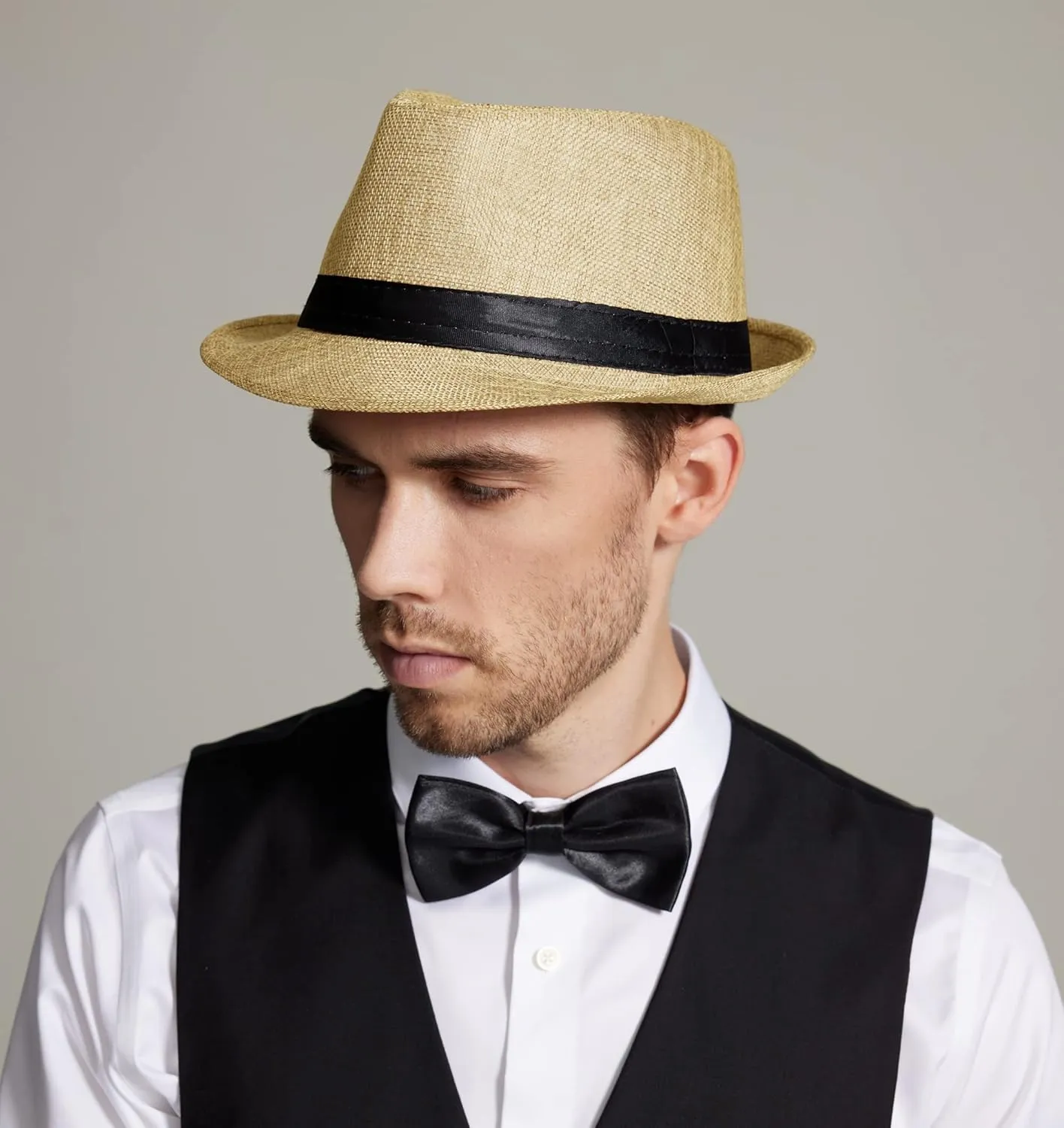 Gionforsy 5 Pack Mens Fedora Hat Classic 1920s Hat Short Brim Fedora Hats Summer Beach Panama Hat for Men Women