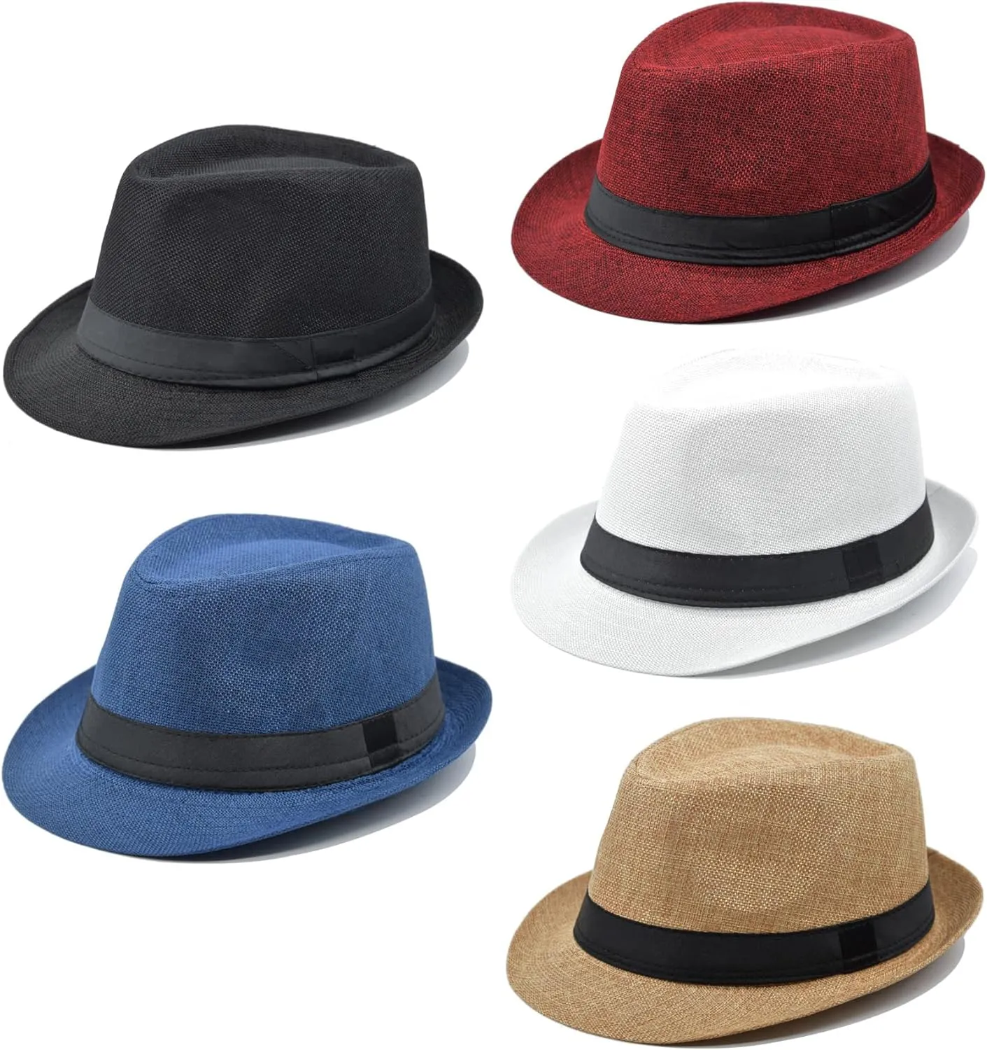 Gionforsy 5 Pack Mens Fedora Hat Classic 1920s Hat Short Brim Fedora Hats Summer Beach Panama Hat for Men Women