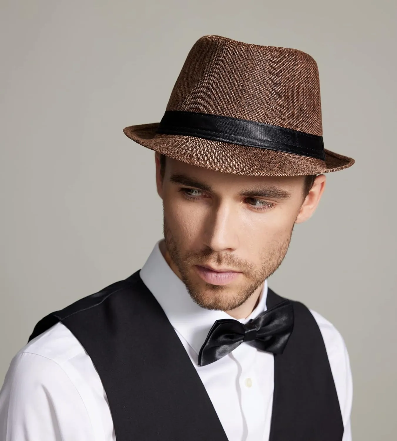 Gionforsy 5 Pack Mens Fedora Hat Classic 1920s Hat Short Brim Fedora Hats Summer Beach Panama Hat for Men Women