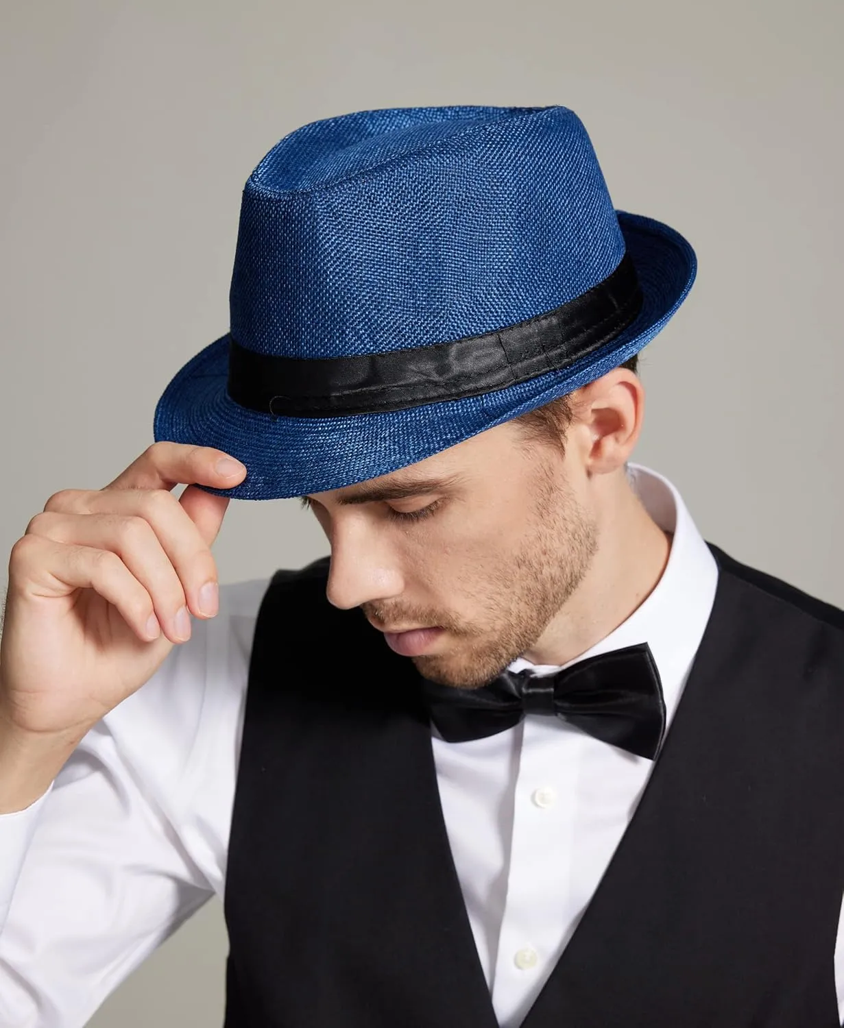 Gionforsy 5 Pack Mens Fedora Hat Classic 1920s Hat Short Brim Fedora Hats Summer Beach Panama Hat for Men Women