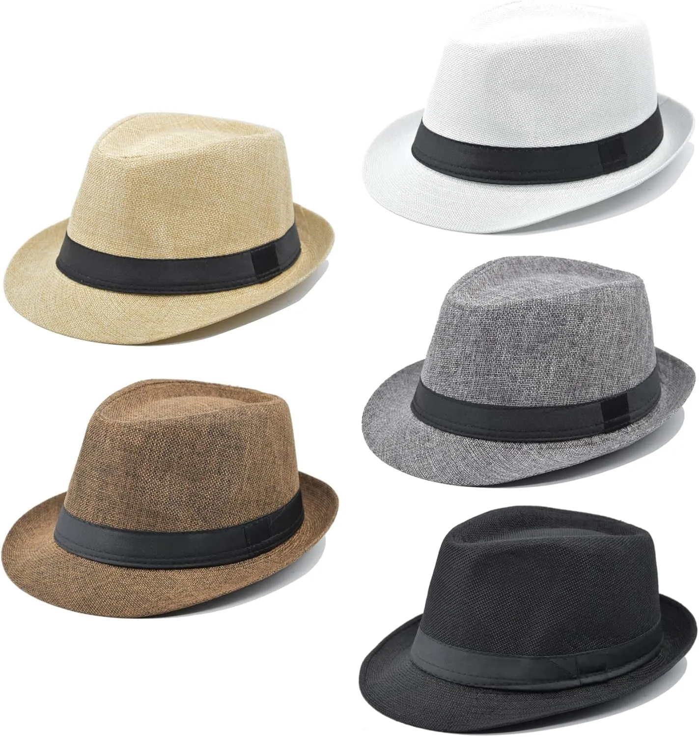 Gionforsy 5 Pack Mens Fedora Hat Classic 1920s Hat Short Brim Fedora Hats Summer Beach Panama Hat for Men Women