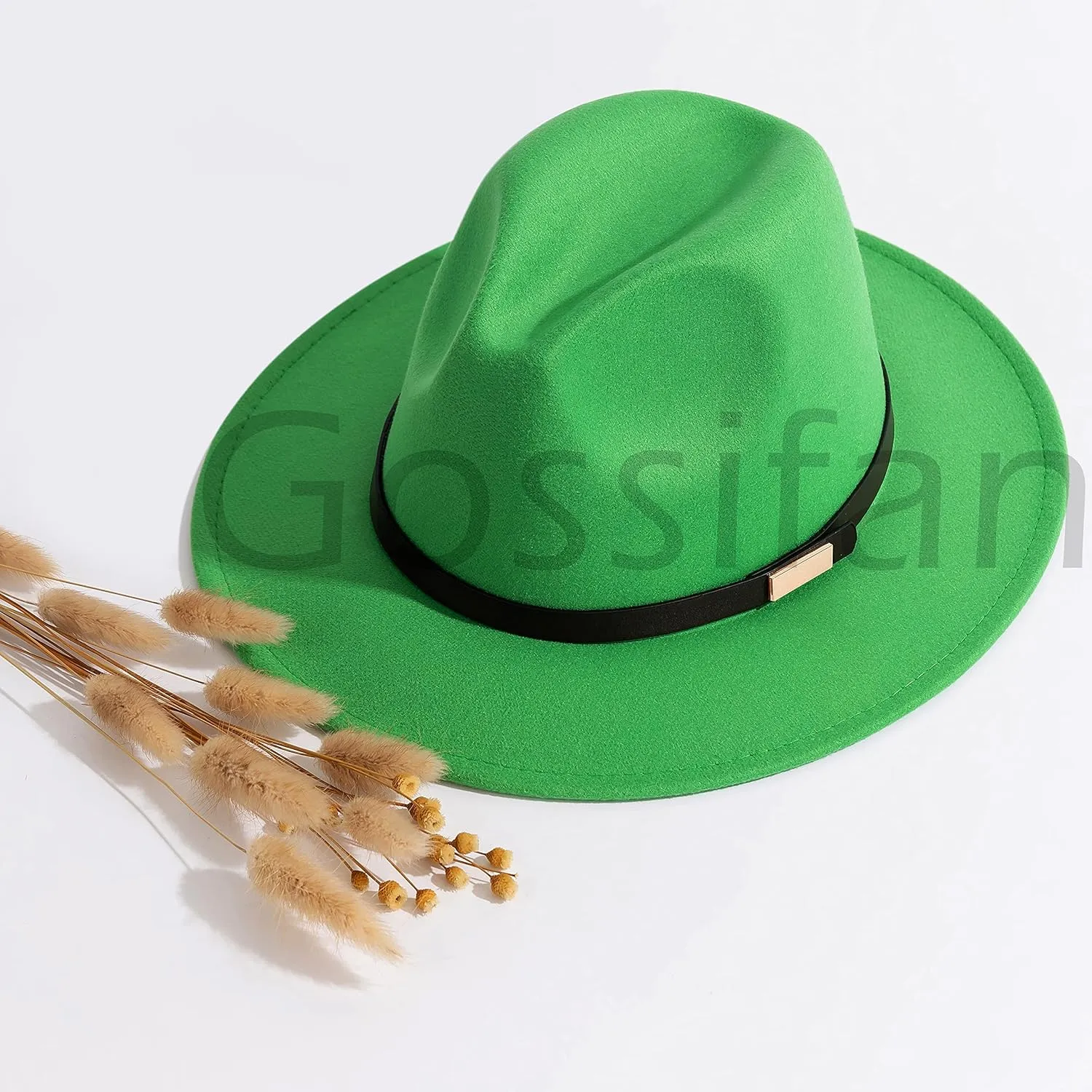 Gossifan Fedora Hats for Men Wide Brim Panama Hat with Classic Belt